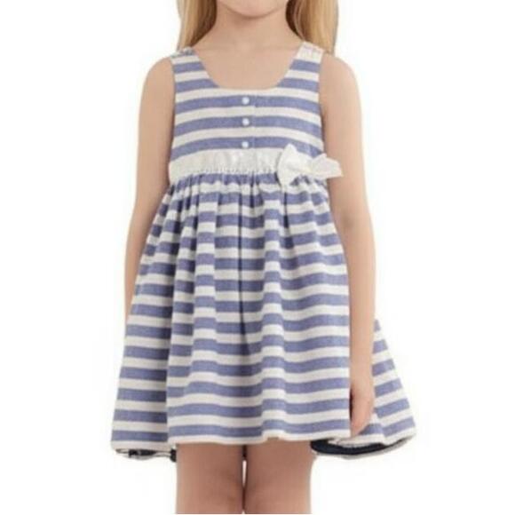Tahari Baby Other - Tahari Dress Baby 2T Blue White‎ Silver Striped Sleeveless Bow Nautical Dress